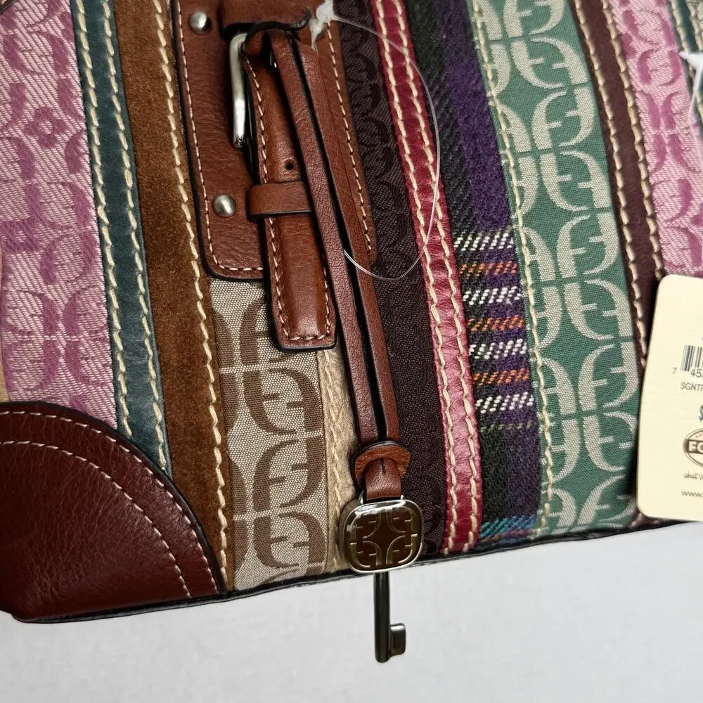 Fossil Signature Patchwork Double Handle Satchel Bag NWT Y2K Multicolor